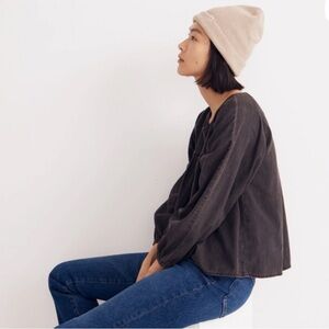 Madewell Denim Shirred Swing Shirt in Lunar Wash NWT